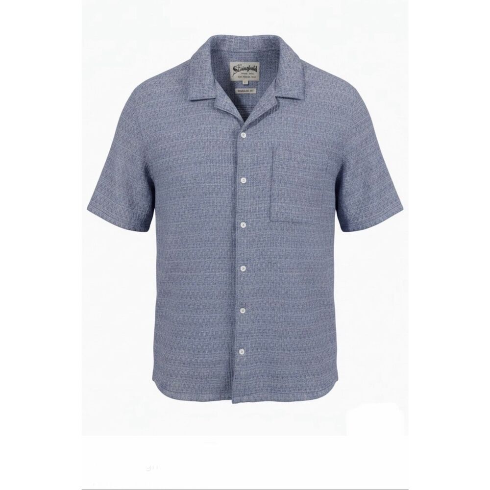 THE STRONGHOLD Light Blue Crosshatch Textured Button Up Short Sleeve Shirt-2XL
